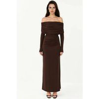 Schulterfreies Bodycon-Maxikleid mit Raffungen