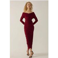 Schulterfreies Maxikleid mit Raffung