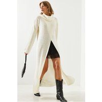 Rippstrick-Rollkragen-Maxikleid mit Schlitz
