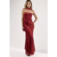 Trägerloses Mesh-Maxikleid mit Blumenmuster