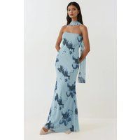 Florales Bodycon-Maxikleid mit Schal