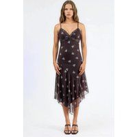 Asymmetrisches Midikleid mit Spitzenbesatz