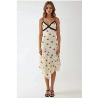 Midi-Kleid mit Spitzenbesatz und Blumenmuster