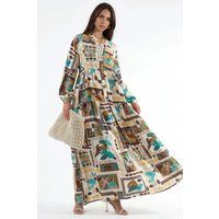 Gemustertes Gestuftes V-Ausschnitt Maxikleid