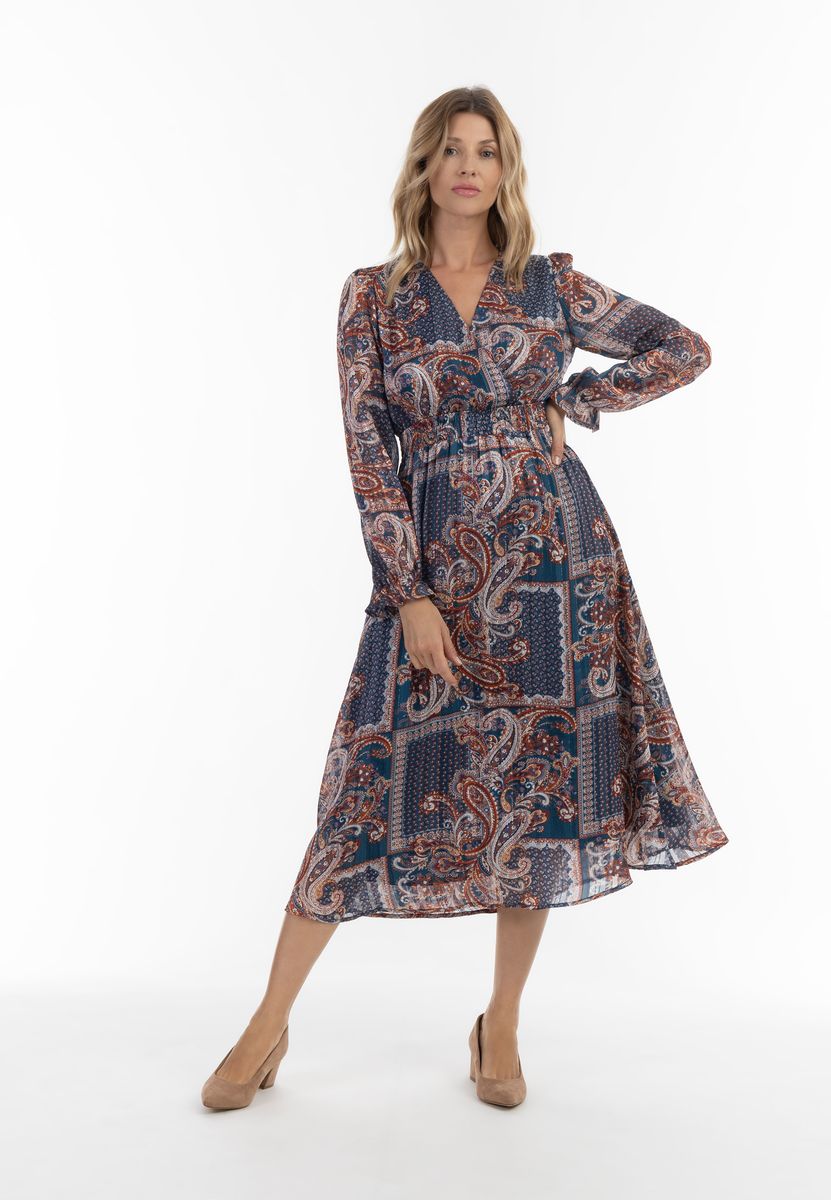Maxikleid mit Paisleymuster und Smokbund