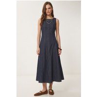 Paneled Denim-Midikleid in A-Linie