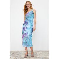 Abstraktes gerafftes One-Shoulder Midi