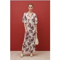 Drapiertes Midikleid mit Abstraktem Blumenmuster