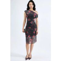Asymmetrisches Midi-Kleid mit Blumenmuster
