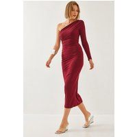 Asymmetrisches Midikleid mit Raffung