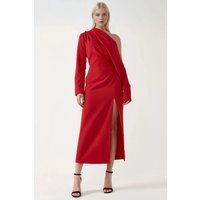 Asymmetrisches One-Shoulder Midikleid mit Drapierung