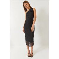 Asymmetrisches Ein-Schulter-Midikleid mit Rosette