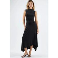 Ärmelloses asymmetrisches Midi-Strickkleid