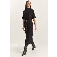 Kurzärmeliges Midikleid mit Stehkragen