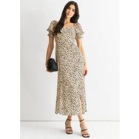 Midikleid mit Tiermuster und Karree-Ausschnitt