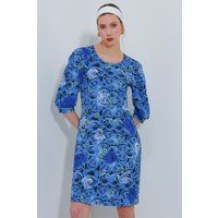 Strukturiertes Midikleid mit Rosenmuster