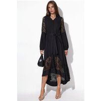 Hemdkleid mit Spitzenbesatz und Vokuhila-Saum