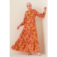 Stufen-Maxikleid mit Blattmuster