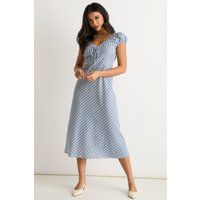 Strukturiertes Gingham-Midikleid mit Bindedetail