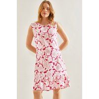Blumen-A-Linien-Kleid mit Rüschensaum