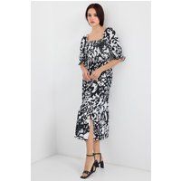 Gesmoktes Midikleid mit Blumenmuster und Schlitz