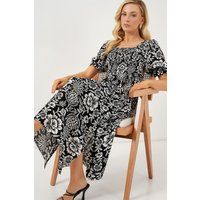 Florales Midi-Smockkleid mit Schlitz