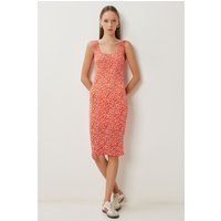 Geblümtes Midi-Kleid mit U-Ausschnitt