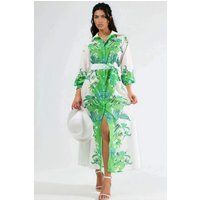 Gemustertes Hemdkleid mit Bindegürtel