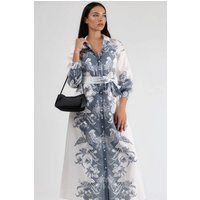 Florales Midi-Hemdblusenkleid mit Gürtel