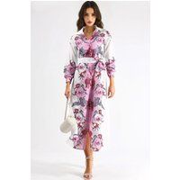 Florales Midi-Hemdkleid mit Gürtel