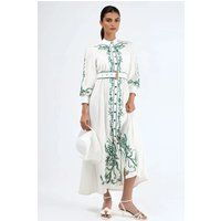 Besticktes Midi-Hemdblusenkleid mit Blumenmuster