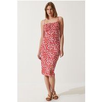 Geripptes Bodycon-Midikleid mit Blumenmuster