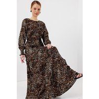 Gestuftes Maxikleid mit Leopardenmuster