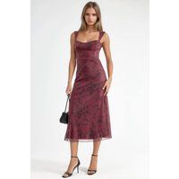 Midikleid mit Herzausschnitt und Blumenmuster
