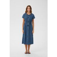 Denim-Midikleid mit Frontreißverschluss und Raffung