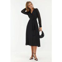 Elegantes Wickel-Midikleid mit transparenten Ärmeln