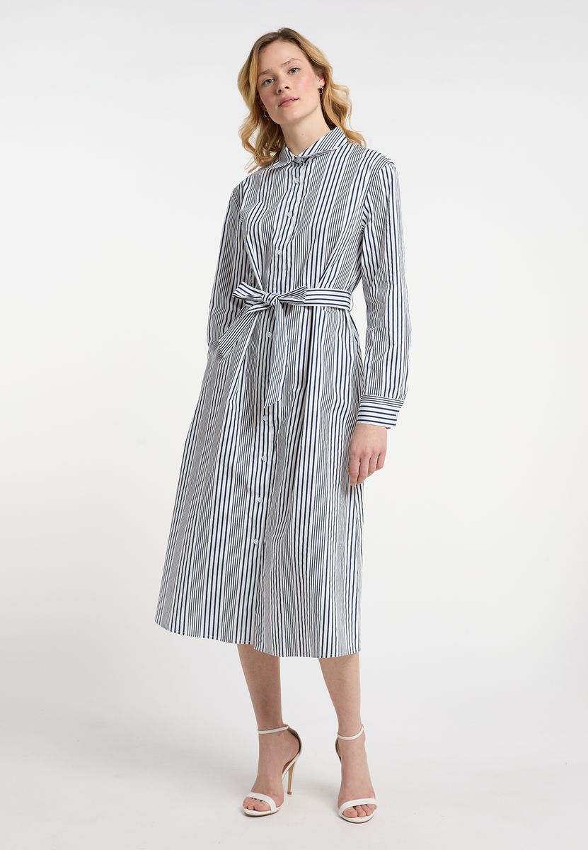 Gestreiftes Hemdblusenkleid mit Gürtel