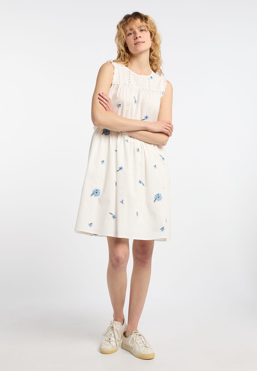 Besticktes Baumwoll-Midikleid mit Rüschen