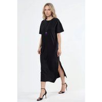 Lässiges Kurzarm-Midikleid mit Seitenschlitzen