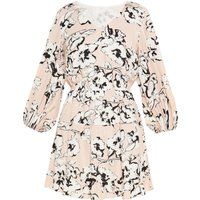 Florales gestuftes Minikleid mit V-Ausschnitt