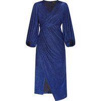 Strukturiertes Wickel-Midikleid mit Ballonärmeln