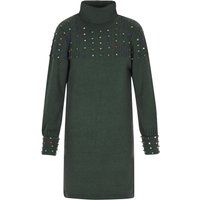 Rollkragen-Strickkleid mit Strassstein-Verzierung