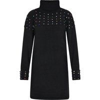 Rollkragen-Strickkleid mit Strassbesatz