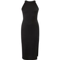 Rippstrick-Midikleid mit hohem Ausschnitt