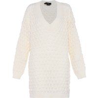 Gemütliches Ajour-Strickkleid mit V-Ausschnitt