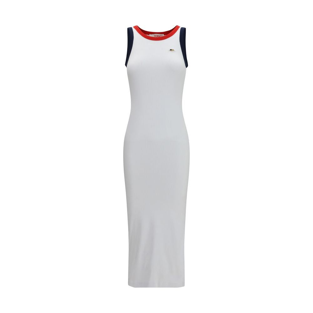 Geripptes Midikleid mit Kontrastbesatz