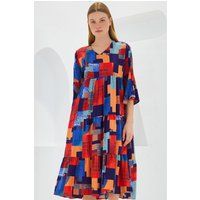 Gestuftes Midikleid mit Geometrie-Print