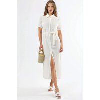 Strukturiertes Midi-Hemdkleid mit Gürtel