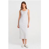 Geripptes Midi Henley Bodycon-Kleid