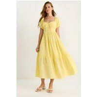 Gestuftes besticktes Midikleid mit Herzausschnitt
